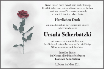 Traueranzeige von Ursula Scherbatzki von lausitzer_rundschau
