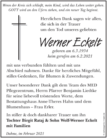 Traueranzeige von Werner Eckelt von lausitzer_rundschau