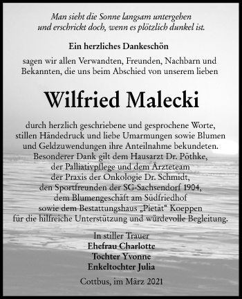 Traueranzeige von Wilfried Malecki von lausitzer_rundschau