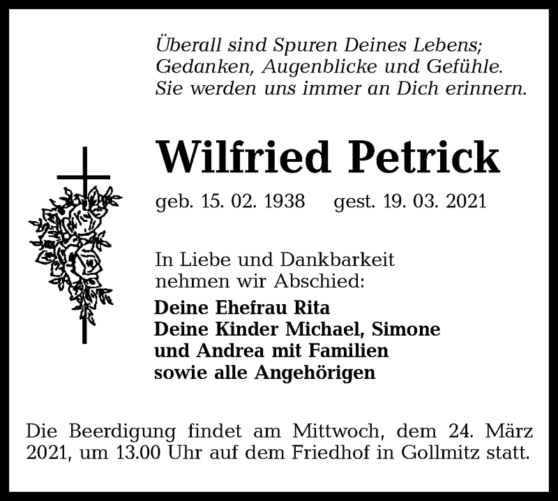  Traueranzeige für Wilfried Petrick vom 23.03.2021 aus lausitzer_rundschau