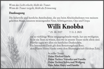Traueranzeige von Willi Knobba von lausitzer_rundschau