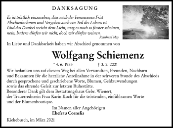 Traueranzeige von Wolfgang Schiemenz von lausitzer_rundschau