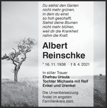 Traueranzeige von Albert Reinschke von lausitzer_rundschau