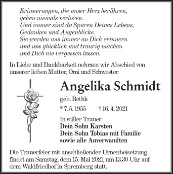 Traueranzeige von Angelika Schmidt von lausitzer_rundschau