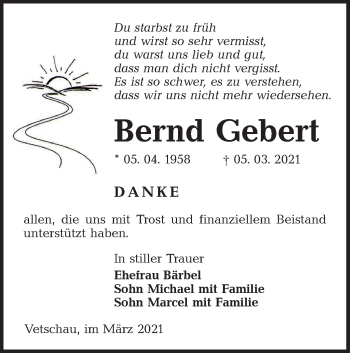 Traueranzeige von Bernd Gebert von lausitzer_rundschau