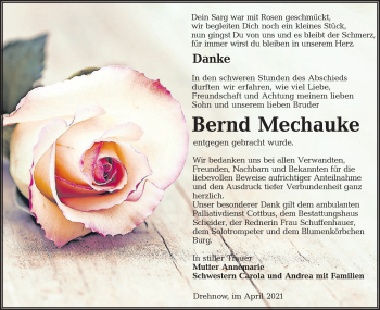 Traueranzeige von Bernd Mechauke von lausitzer_rundschau