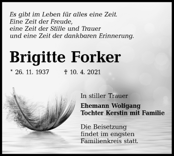 Traueranzeige von Brigitte Forker von lausitzer_rundschau