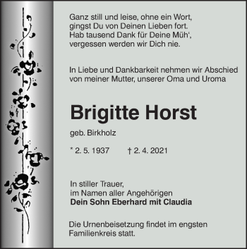 Traueranzeige von Brigitte Horst von lausitzer_rundschau