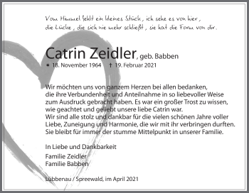 Traueranzeige von Catrin Zeidler von lausitzer_rundschau
