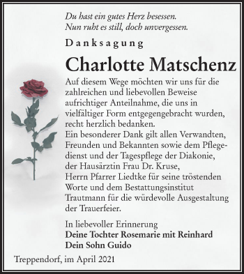 Traueranzeige von Charlotte Matschenz von lausitzer_rundschau