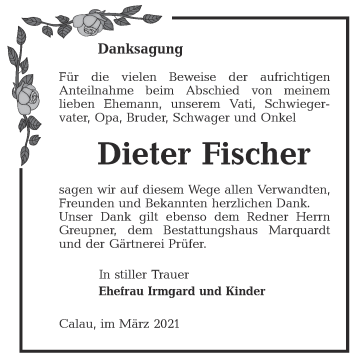 Traueranzeige von Dieter Fischer von lausitzer_rundschau
