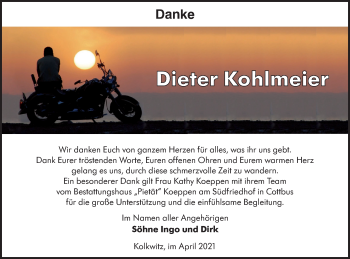 Traueranzeige von Dieter Kohlmeier von lausitzer_rundschau