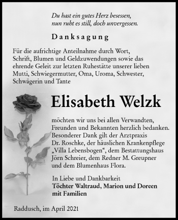 Traueranzeige von Elisabeth Welzk von lausitzer_rundschau