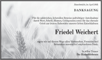 Traueranzeige von Friedel Weichert von lausitzer_rundschau