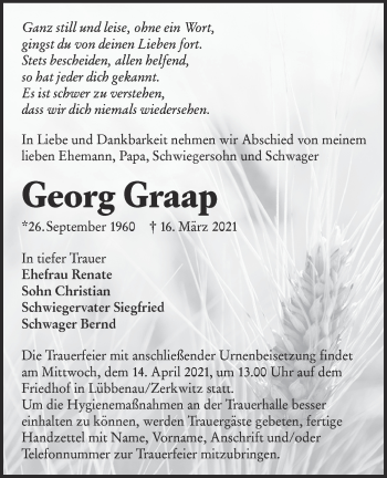 Traueranzeige von Georg Graap von lausitzer_rundschau