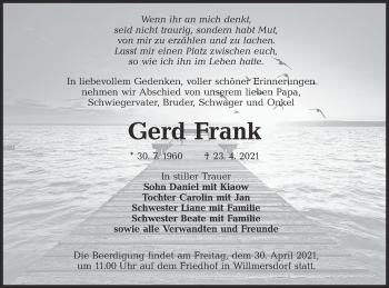 Traueranzeige von Gerd Frank von lausitzer_rundschau