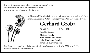 Traueranzeige von Gerhard Groba von lausitzer_rundschau
