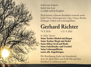 Traueranzeige von Gerhard Richter von lausitzer_rundschau