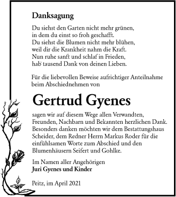 Traueranzeige von Gertrud Gyenes von lausitzer_rundschau