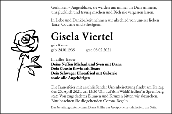 Traueranzeige von Gisela Viertel von lausitzer_rundschau