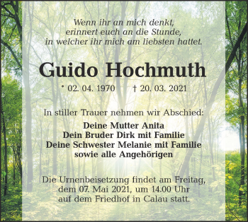 Traueranzeige von Guido Hochmuth von lausitzer_rundschau