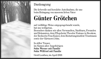 Traueranzeige von Günter Grötchen von lausitzer_rundschau