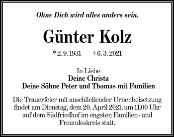 Traueranzeige von Günter Kolz von lausitzer_rundschau