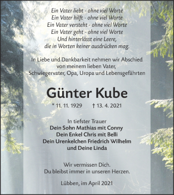 Traueranzeige von Günter Kube von lausitzer_rundschau