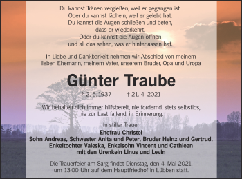 Traueranzeige von Günter Traube von lausitzer_rundschau