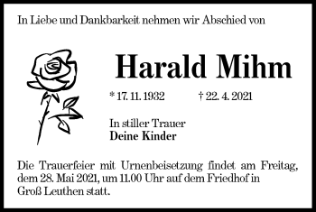Traueranzeige von Harald Mihm von lausitzer_rundschau