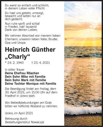 Traueranzeige von Heinrich Günther von lausitzer_rundschau