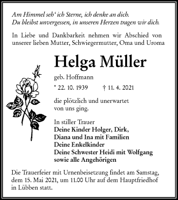 Traueranzeige von Helga Müller von lausitzer_rundschau
