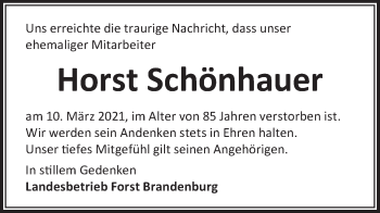 Traueranzeige von Horst Schönhauer von lausitzer_rundschau