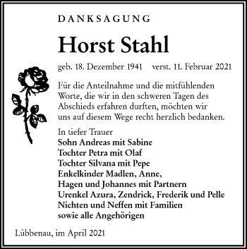 Traueranzeige von Horst Stahl von lausitzer_rundschau