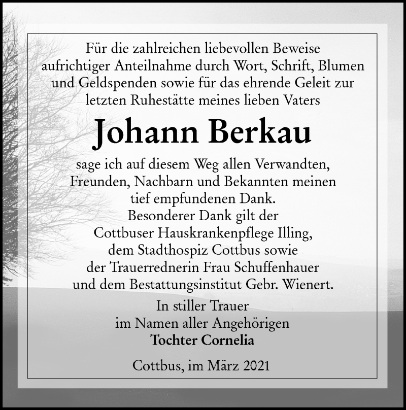  Traueranzeige für Johann Berkau vom 24.04.2021 aus lausitzer_rundschau