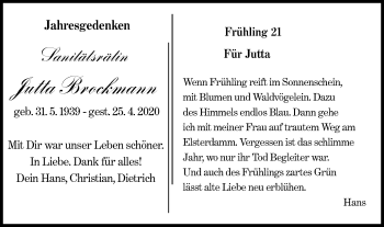 Traueranzeige von Jutta Brockmann von lausitzer_rundschau