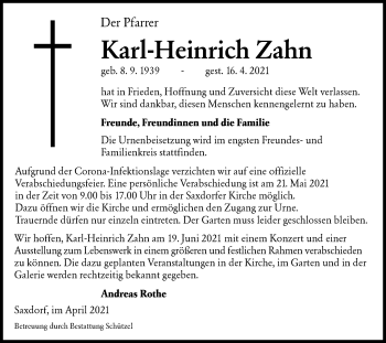 Traueranzeige von Karl-Heinrich Zahn von lausitzer_rundschau