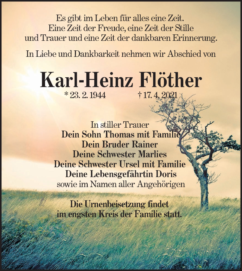  Traueranzeige für Karl-Heinz Flöther vom 30.04.2021 aus lausitzer_rundschau