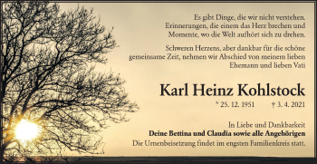 Traueranzeige von Karl Heinz Kohlstock von lausitzer_rundschau