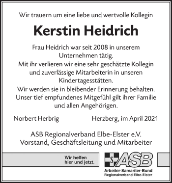 Traueranzeige von Kerstin Heidrich von lausitzer_rundschau