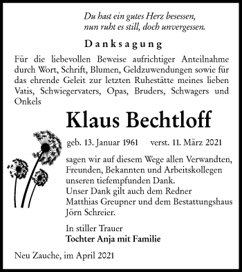 Traueranzeige von Klaus Bechtloff von lausitzer_rundschau