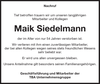 Traueranzeige von Maik Siedelmann von lausitzer_rundschau
