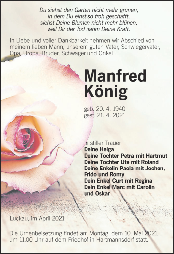 Traueranzeige von Manfred König von lausitzer_rundschau