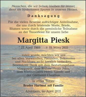 Traueranzeige von Margitta Piesk von lausitzer_rundschau