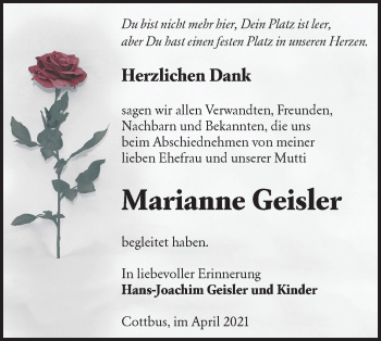 Traueranzeige von Marianne Geisler von lausitzer_rundschau