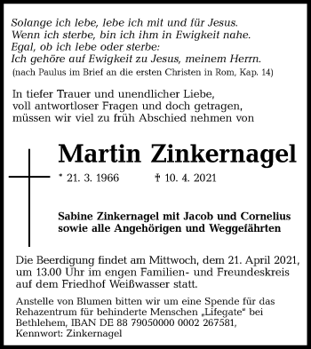 Traueranzeige von Martin Zinkernagel von lausitzer_rundschau