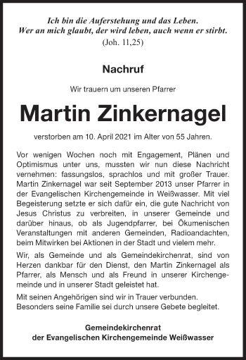 Traueranzeige von Martin Zinkernagel von lausitzer_rundschau