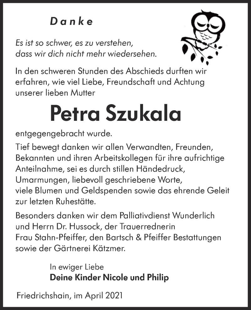  Traueranzeige für Petra Szukala vom 03.04.2021 aus lausitzer_rundschau
