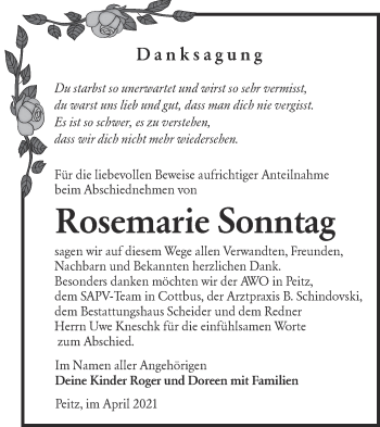 Traueranzeige von Rosemarie Sonntag von lausitzer_rundschau
