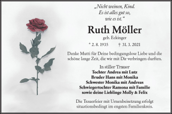 Traueranzeige von Ruth Möller von lausitzer_rundschau